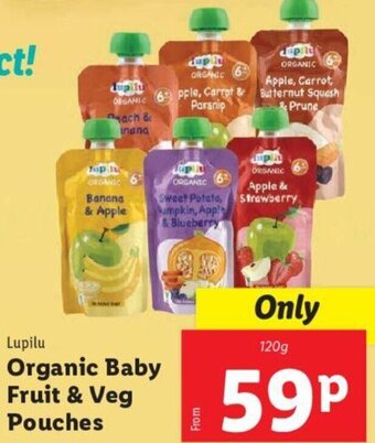 Lidl Lupilu Organic Baby Fruit & Veg Pouches 120g offer