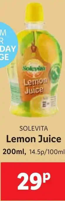 Lidl Solevita Lemon Juice 200ml offer