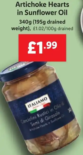 Lidl Italiamo Artichoke Hearts in Sunflower Oil 340 g offer