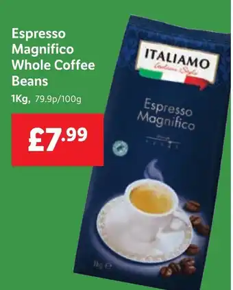 Lidl Italiamo Espresso Magnifico Whole Coffee Beans 1Kg offer