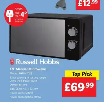 Lidl Russel Hobbs 17L Manual Microwave offer