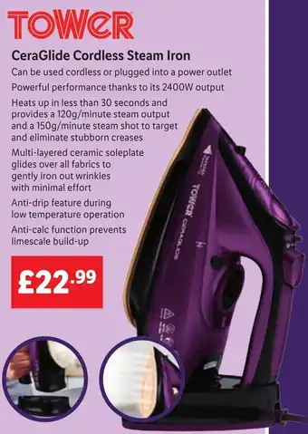 Lidl Tower CeraGlide Cordless Steam Iron offer