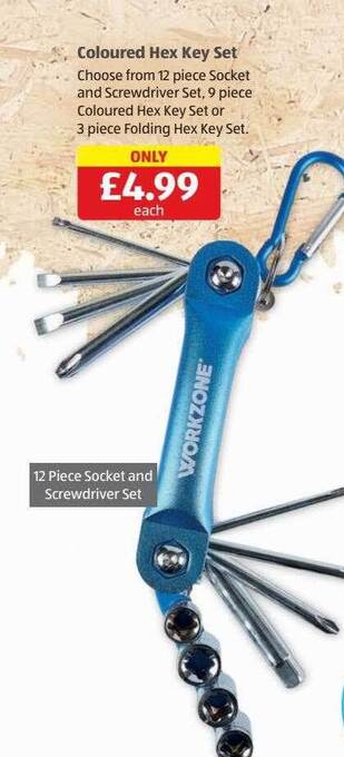 Aldi Workzone coloured hex key set offer