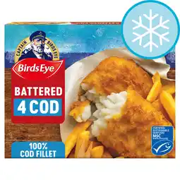 Tesco Birds eye 4 large battered cod fillets 440g offer