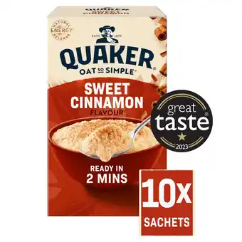 Tesco Quaker oat so simple sweet cinnamon porridge 330g offer