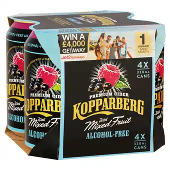 Tesco Kopparberg premium cider mixed fruit alcohol free 4x330ml offer