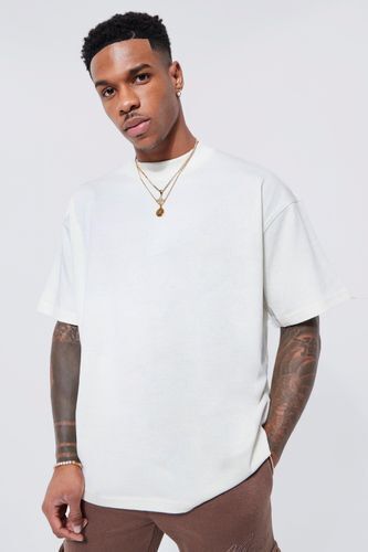 Boohoo Boohooman mens cream oversized extended neck heavy t-shirt, cream offer
