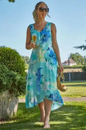 Roman Roman floral chiffon frill midi dress in mint - size 12 offer