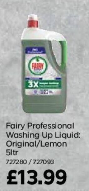 Bestway Fairy Professional Washing Up Liquid Original/Lemon offer