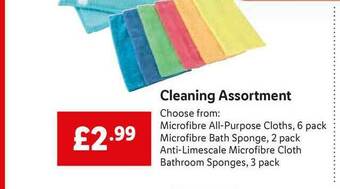 Lidl Cleaning Assortment : Microfibre All-Purpose Cloths, 6 Pack Microfibre Bath Sponge, 2 Pack Anti-Limescale Microfibre Cloth Ba offer
