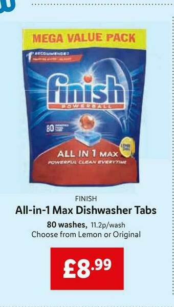Lidl Finish All-in-1 Max Dishwasher Tabs Lemon Or Original offer