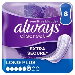 Morrisons Always discreet incontinence pads+ long plus sensitive bladder 8 pack offer