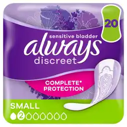 Morrisons Always discreet incontinence pads small for sensitive bladder 20 pack offer