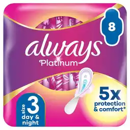 Morrisons Always platinum night (size 3) sanitary towels wings 8 pads offer