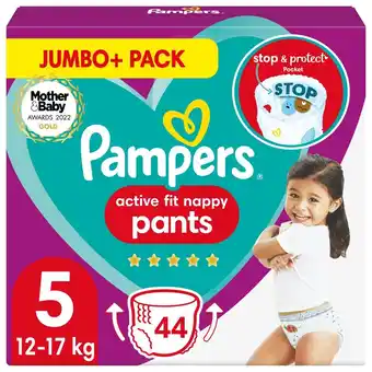 Morrisons Pampers active fit nappy pants size 5 jumbo+ pack 44 pants offer
