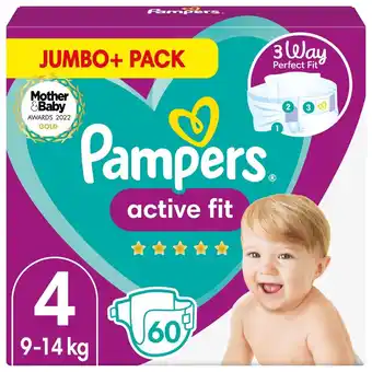 Morrisons Pampers active fit nappies size 4, 9kg-14kg, jumbo+ pack offer