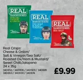 Bestway Real Crisps: Cheese & Onion/Salt & Vinegar/Sea Salt/Roasted Ox/Ham & Mustard/ Sweet Chilli/Jalapeno 24x35g offer