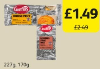 Londis Ginsters Cornish Pastry227g/Peppered Steak Slice 170g offer