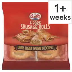 Tesco Walls 4 hearty sausage rolls 220g offer