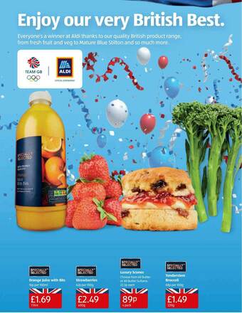 Aldi Orange Juice With Bits, Strawberries, Luxury Scones Or Tendenstem Broccoli offer