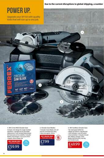 Aldi 18V Li-Ion Mini Circular Saw, Circular Saw Blades Or 18V Cordless Circular Saw offer