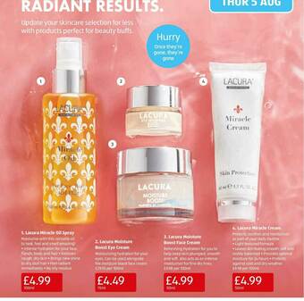 Aldi Lacura Miracle Oil Spray, Lacura Moisture Boost Eye Cream, Lacura Moisture Boost Face Cream Or Lacura Miracle Cream offer