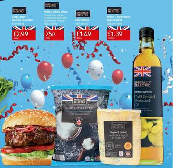 Aldi Angus Beef Quarter Pounders, Hand Cooked Crisps, Blue Stilton Of British Cold Pressed Rapeseed Oil offer