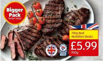 Aldi 700g Beef Medallion Steaks offer