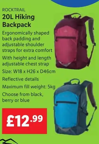 Lidl Rocktail 20L Hiking Backpack offer