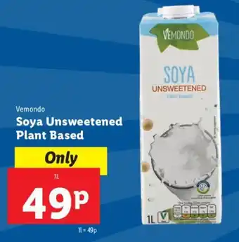 Lidl Vemondo Soya Unsweetened Plant Based 1L offer