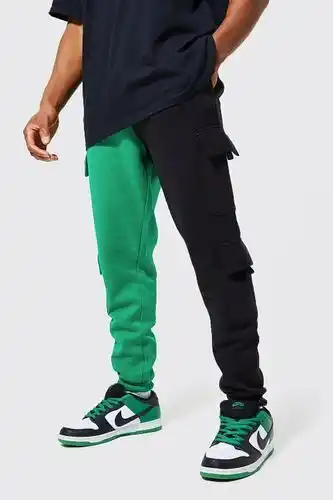 Boohoo Boohooman mens green slim spliced utility cargo joggers, green offer