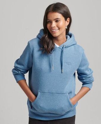 Superdry Superdry women's organic cotton essential logo hoodie blue / blush blue marl offer