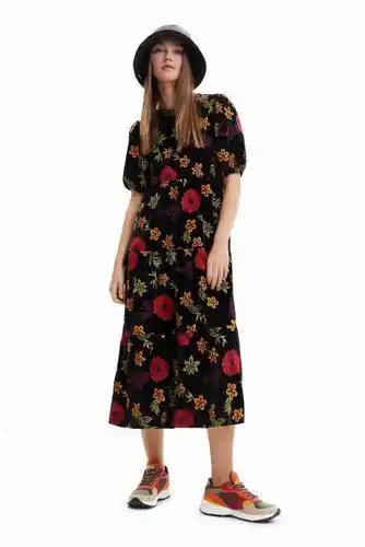 Desigual a-line floral midi dress - black - m