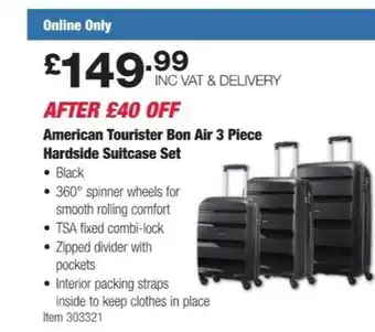 Costco American tourister bon air 3 piece hardside suitcase set offer