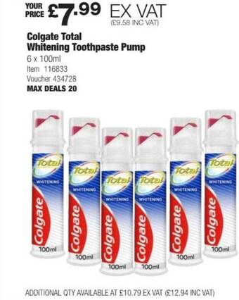 Costco Colgate total whitening toothpaste pump offer