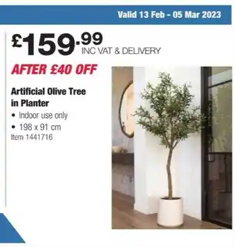 Costco Artificial olive tree in planter offer