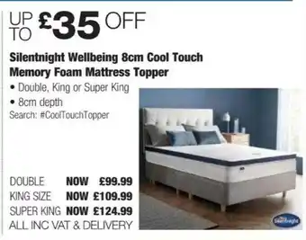 Costco Silentnight wellbeing 8 cm cool touch memory foam mattress topper offer