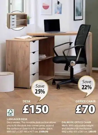 JYSK Langager desk, dalmose office chair offer