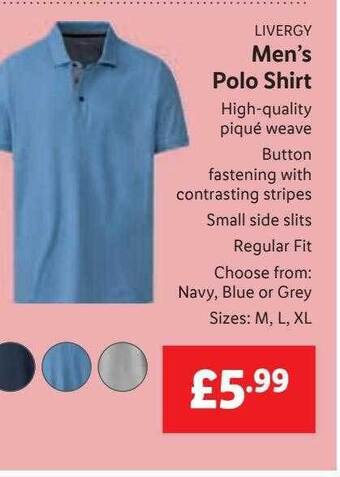 Lidl Livergy men's polo shirt offer