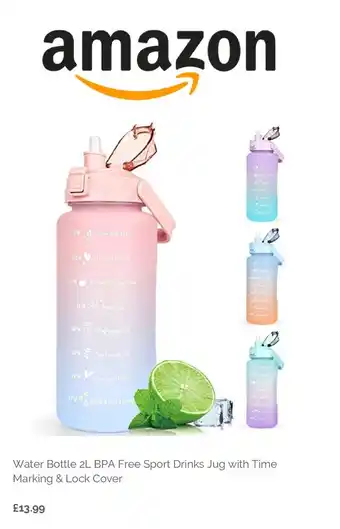 Amazon Water Bottle 2L BPA Free Sport Drinks Jug with Time offer