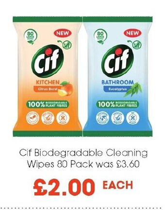 Centra Cif Biodegradable Cleaning Wipes 80 Pack offer