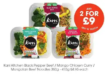 Centra Karri Kitchen Black Pepper Beef/ Mango Chicken Curry/Mongolian Beef Noodles 360g offer