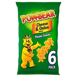 Tesco Pom bear cheese & onion crisps 6 pack 6 x 13g offer