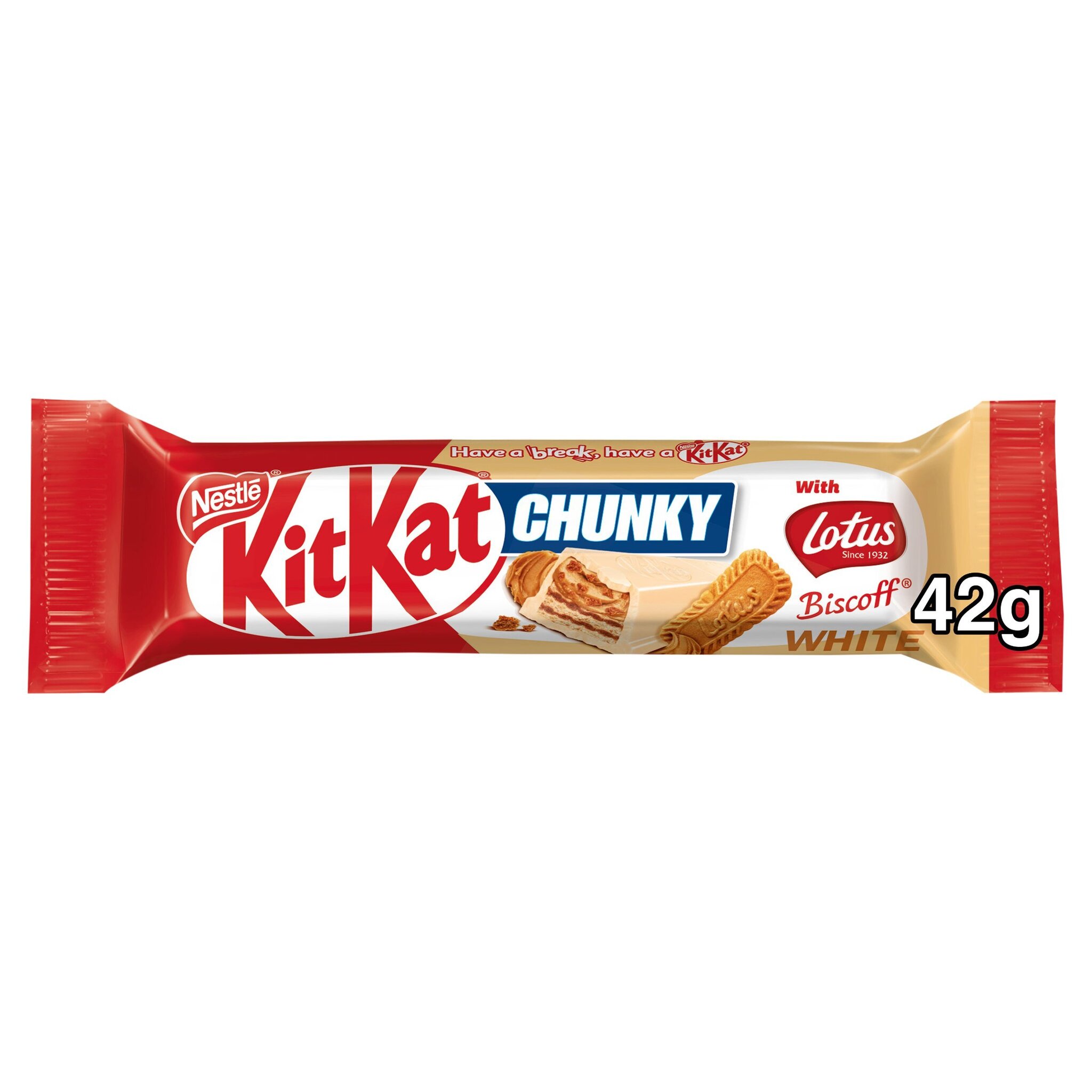 Kit kat chunky lotus biscoff white chocolate 42g offer at Tesco