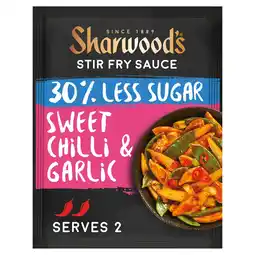 Tesco Sharwoods stir fry sauce 30% less sugar sweet chilli garlic 120g offer