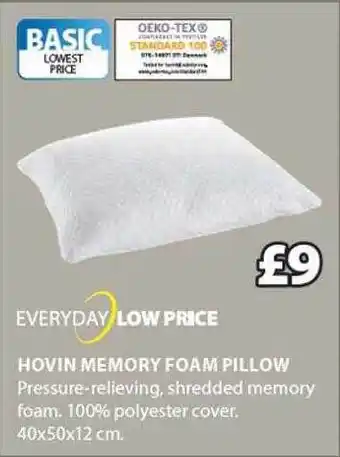 JYSK Hovin memory foam pillow offer