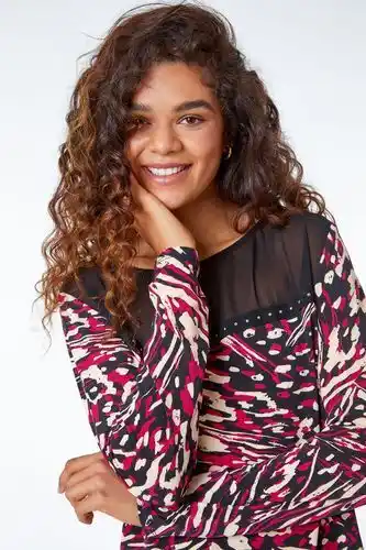 Roman Roman animal stud detail stretch tunic top in wine - size 12 offer