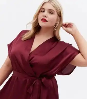 New Look New look curves burgundy satin midi wrap dress offer