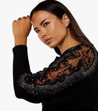 Apricot black diamanté mesh embellished knit jumper new look