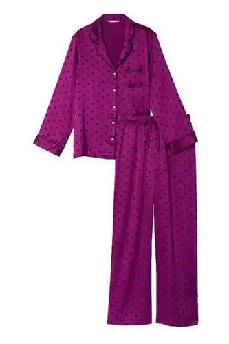 Victoria's Secret Victoria's secret raspberry cooler purple and black dot satin long pyjamas offer